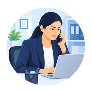 Illustration of an attendant on a call, requesting patient support